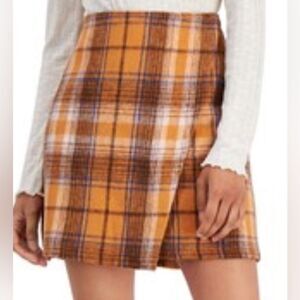Tinseltown orange plaid faux wrap mini skirt size small